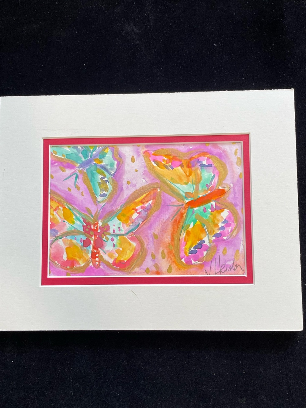 Butterflies  2 An Original Watercolor Painting Matted 5"x7" Victoria Heisler Art